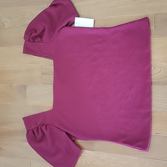NWT Club Monaco Square Neck Puff Sleeve Top Magenta Large - Picture 1 of 8